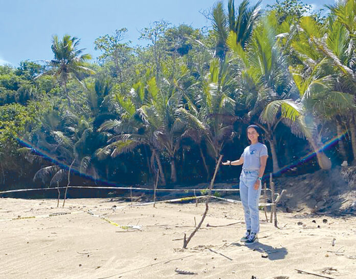 Mariela Muñoz mostrando nido de tinglar ubicado en Aguadilla